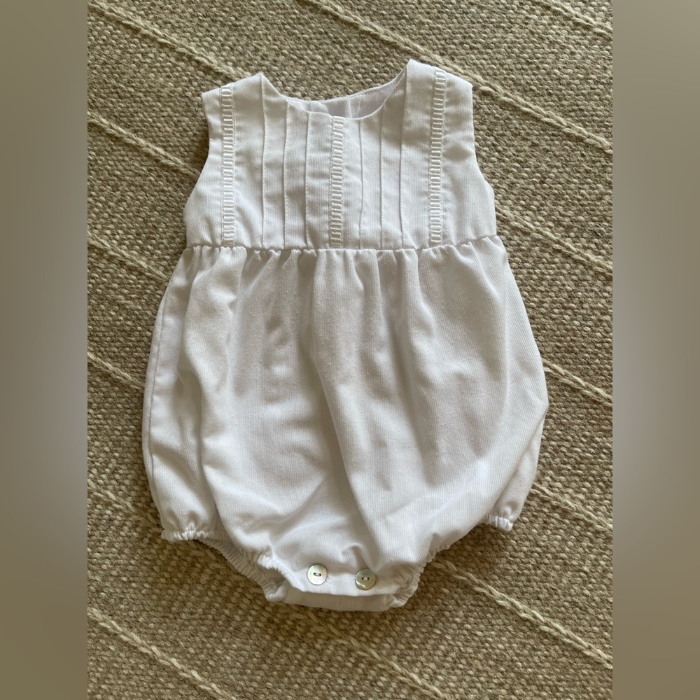 Like New Pukatuka White Baby Romper Grosgrain Ribbon Accents Sz 3M